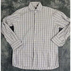 Hugo Boss Plaid Long Sleeve Dress Shirt Size 15 32/33 White & Black